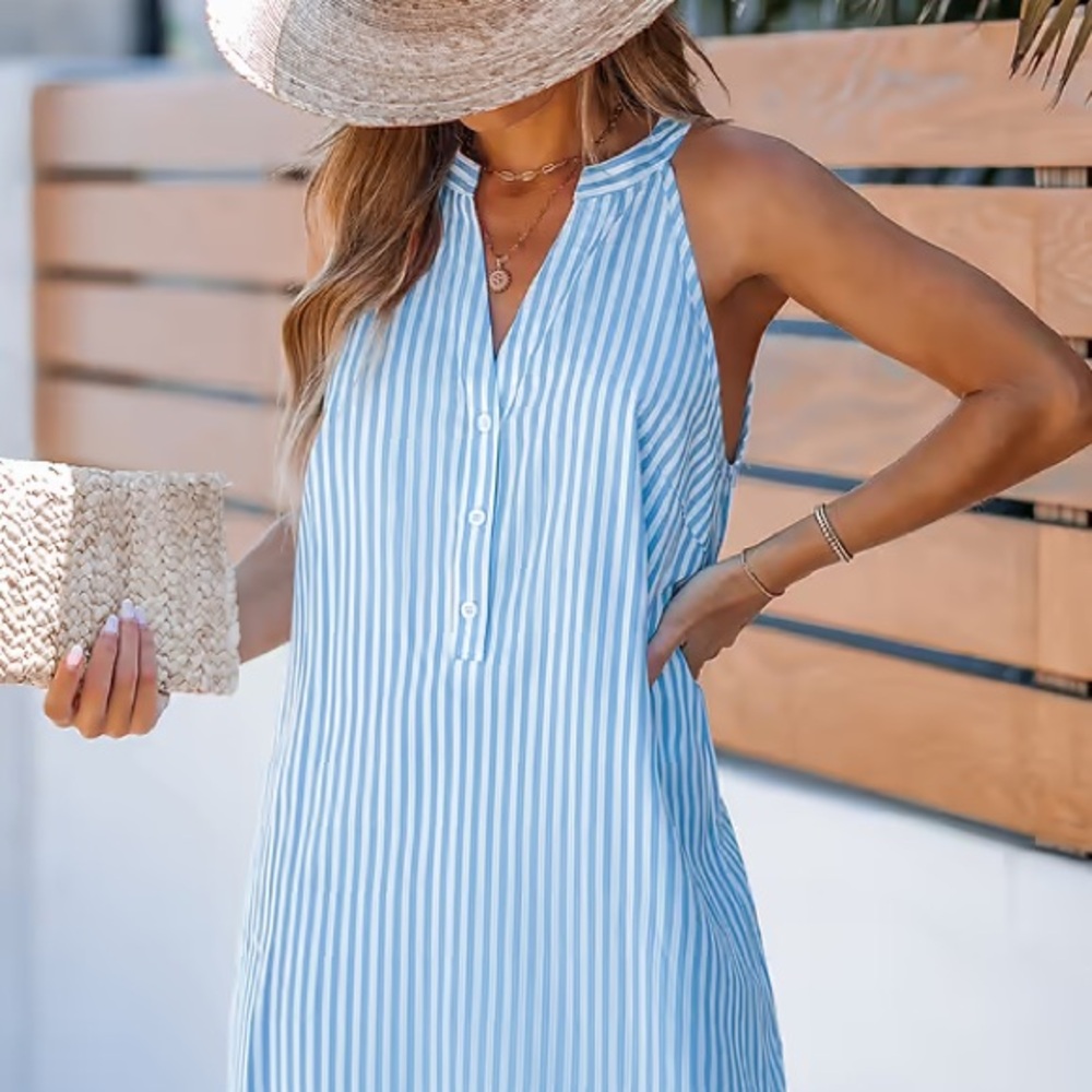 Blue Striped Women's Swim Cover-Up
